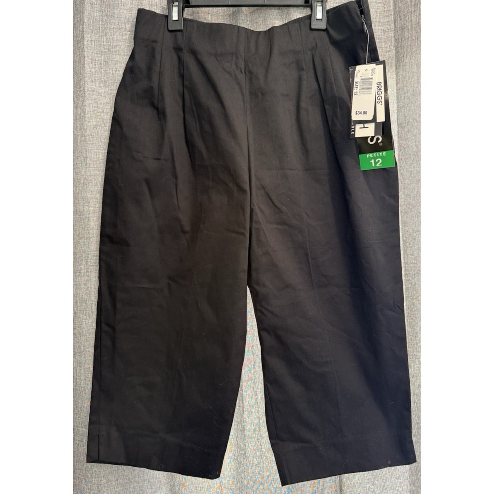 Briggs Women's‎ Capri Pants Black Comfort Waistband Side Zip Size 12 Petite NWT